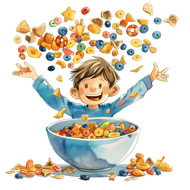 Boy with Cereal Illustration