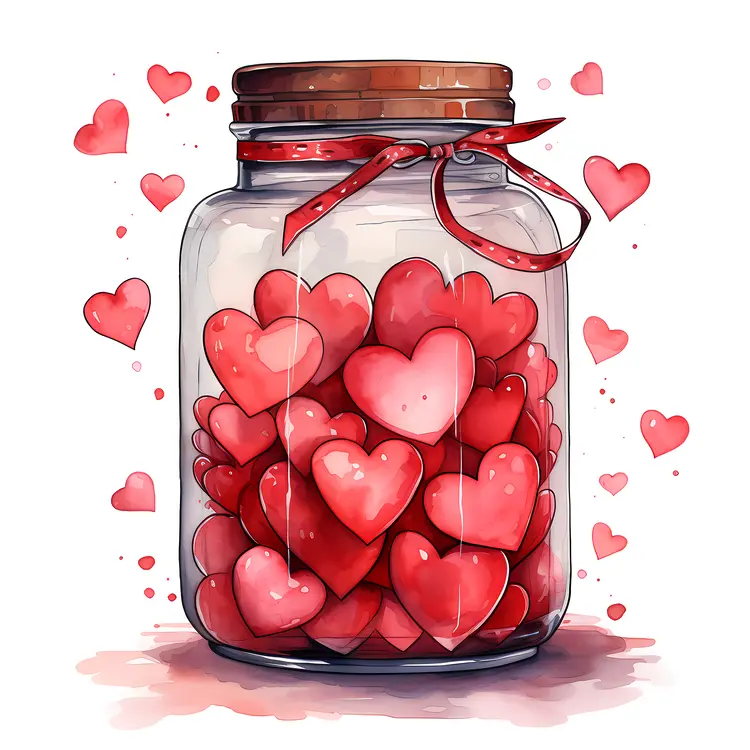 Jar Filled with Pink and Red Hearts