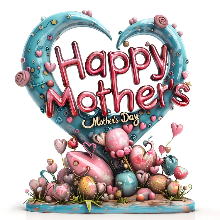 Happy Mother's Day Heart and Flowers