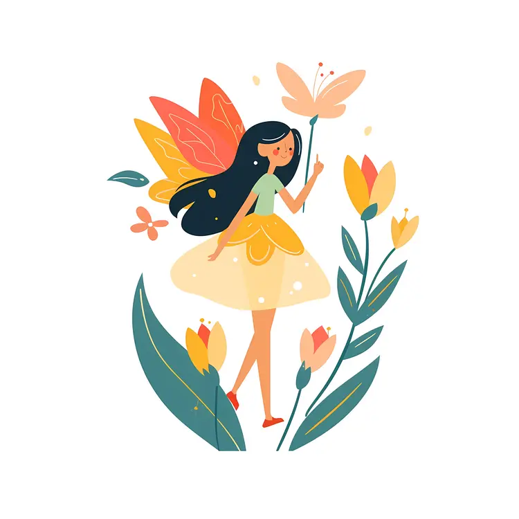 Fairy with Flowers in a Whimsical Garden