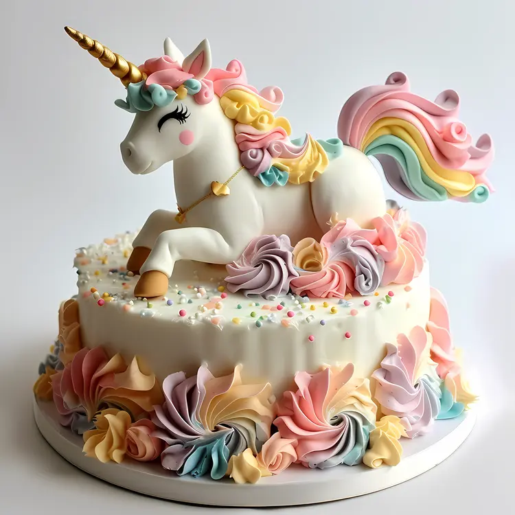 Unicorn Cake with Pastel Swirls and Flowers