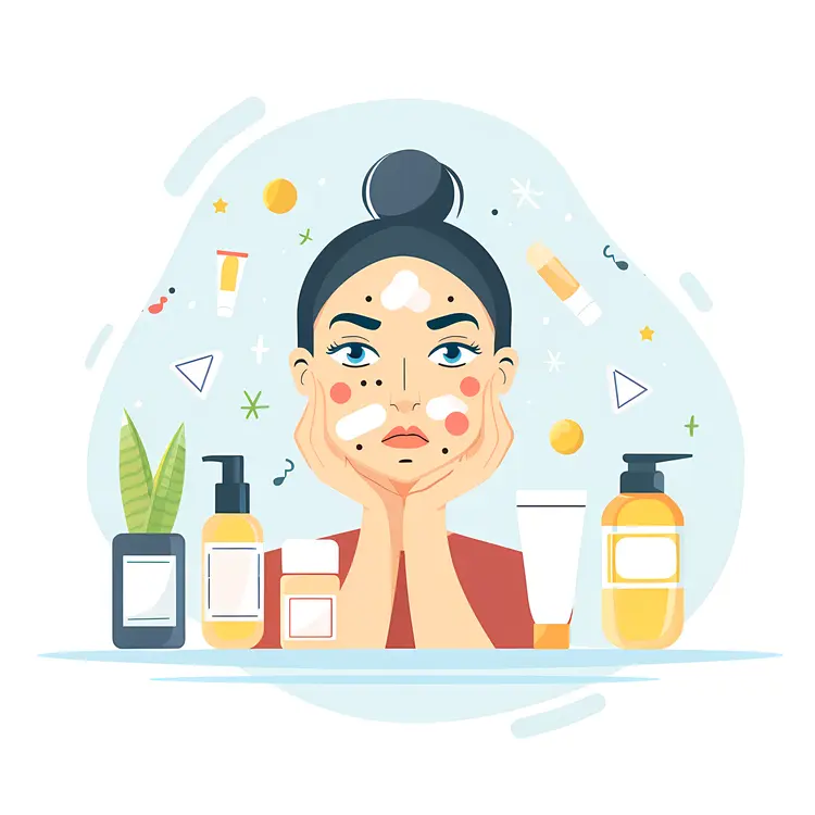 Illustrated Woman with Skincare Products