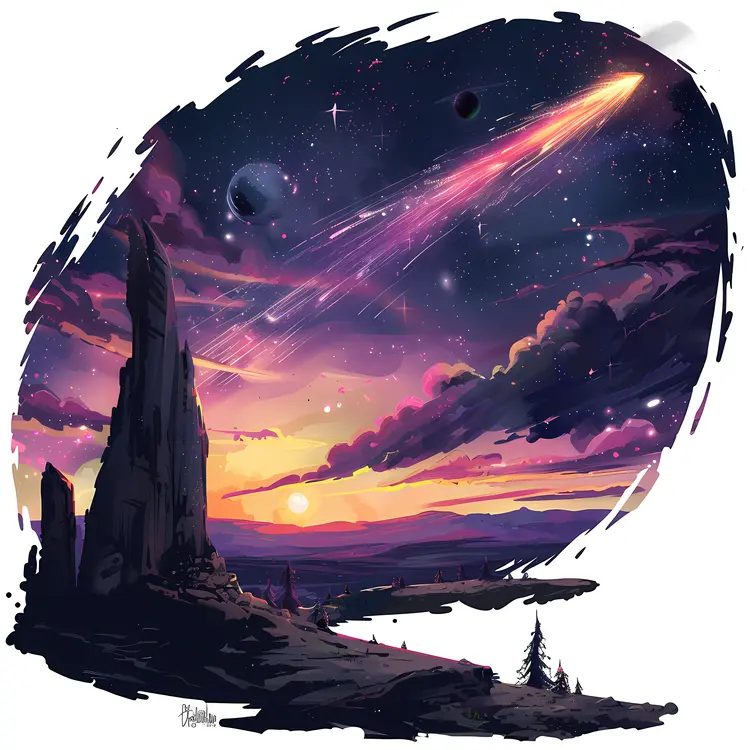 Meteor Shower in Night Sky