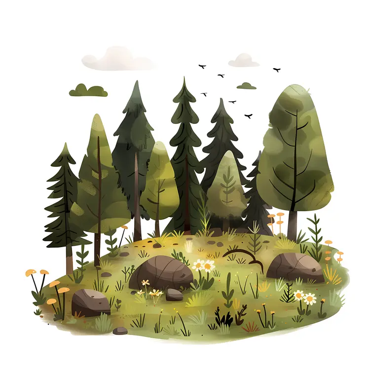 Cartoon Forest with Trees and Nature