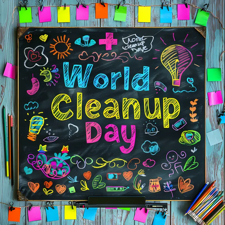 Colorful World Cleanup Day Chalkboard
