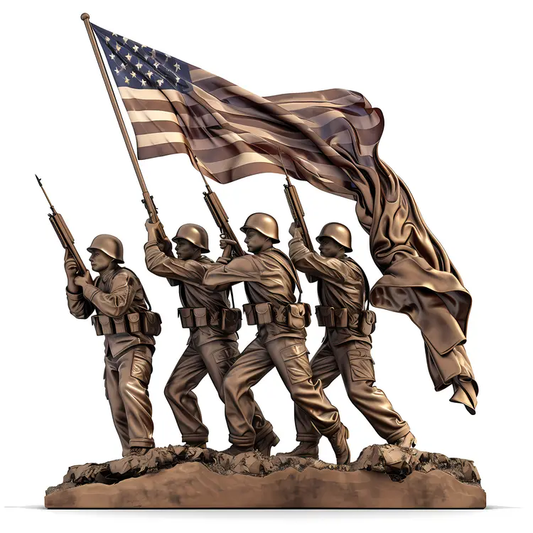 Soldiers Raising American Flag Statue