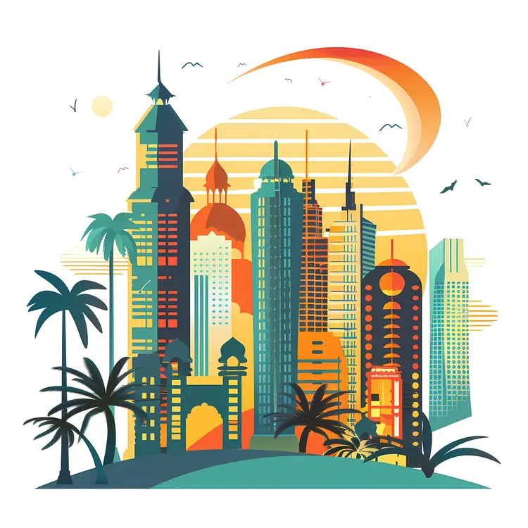 Colorful Cityscape with Modern Buildings