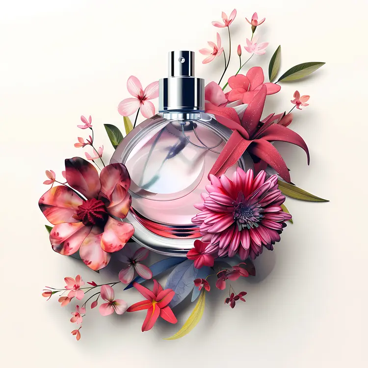 Elegant Perfume Bottle with Pink Floral Arrangement