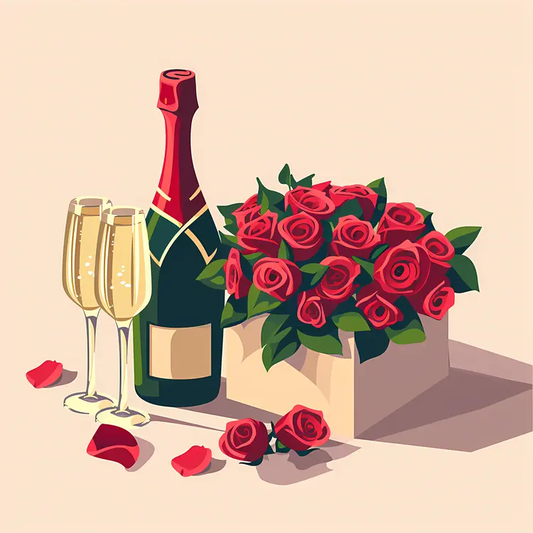 Champagne and Roses for a Romantic Celebration
