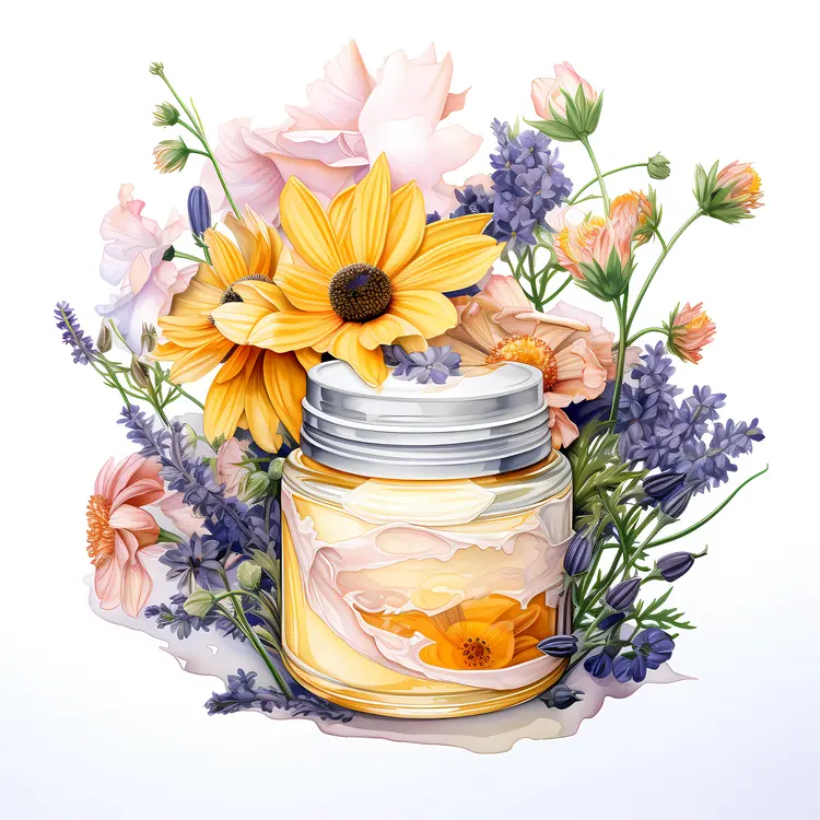 Cream Jar with Yellow and Lavender Flowers