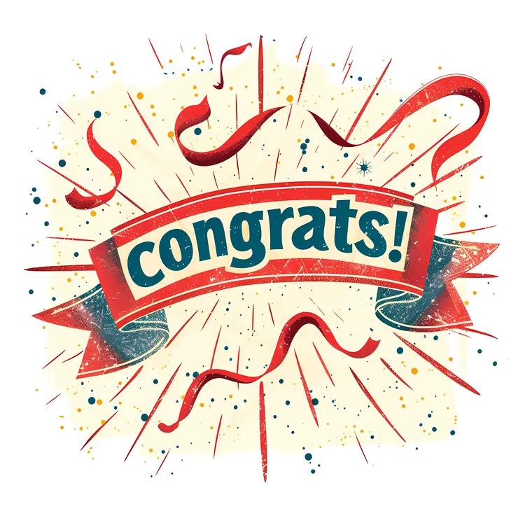 Congrats Sign with Ribbons and Confetti
