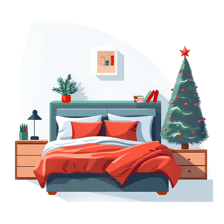 Modern Bedroom with Christmas Tree