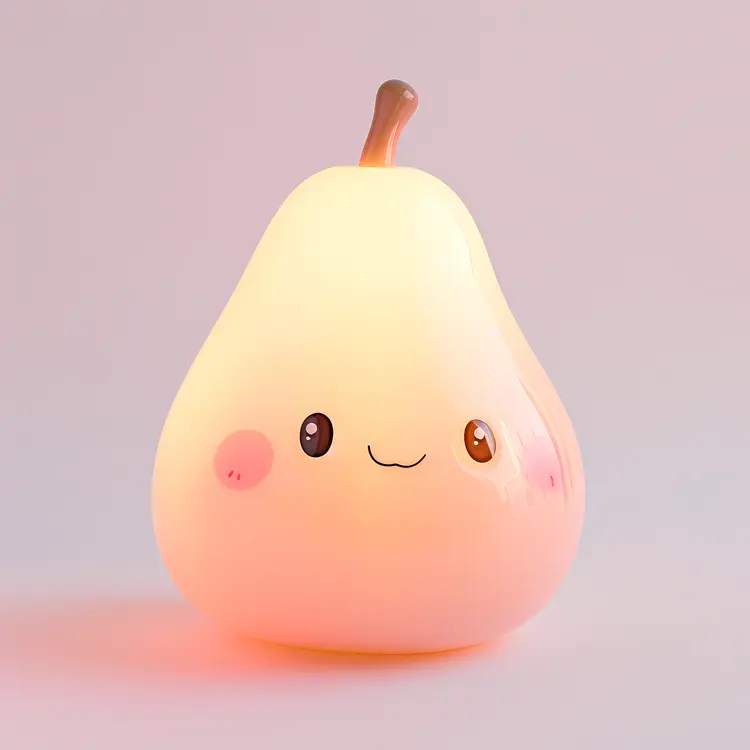 Cute Smiling Pear with Leaf