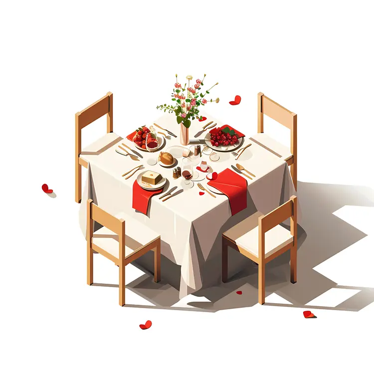 Romantic Dinner Table with Food and Flowers