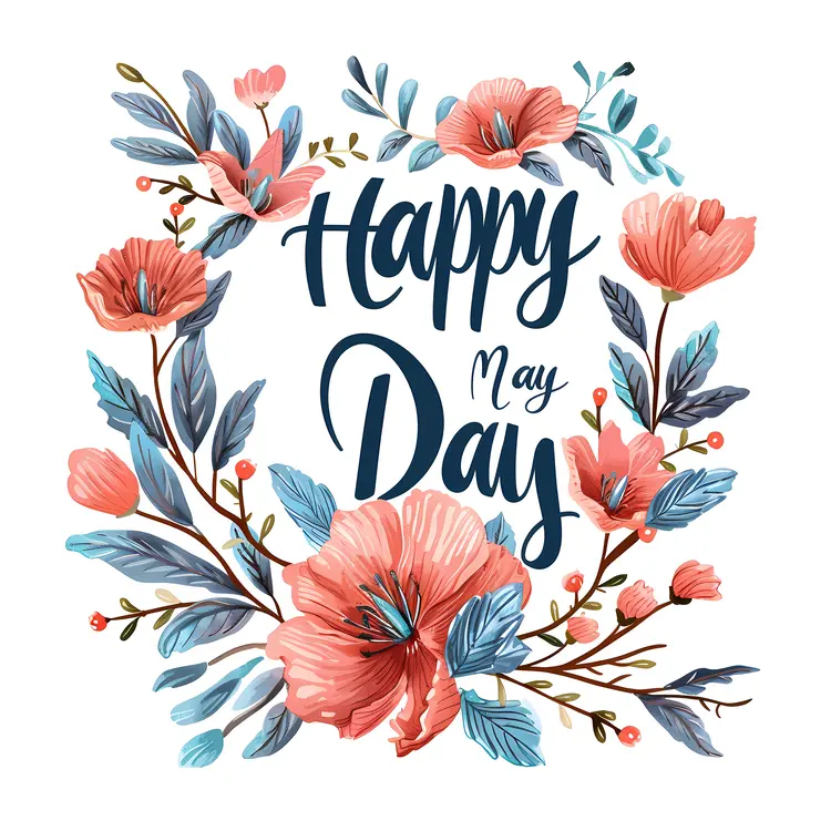 Happy May Day with Floral Wreath