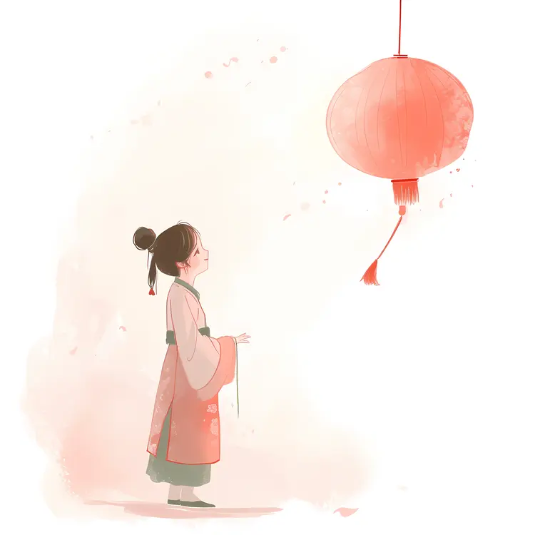 Traditional Red Lantern with Girl
