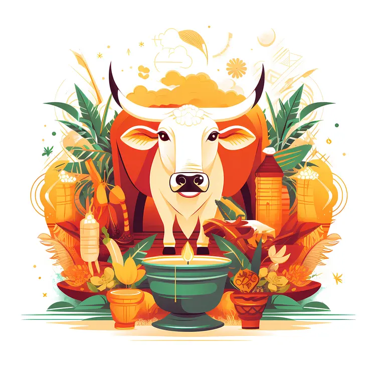 Decorated Cow in Festive Setting
