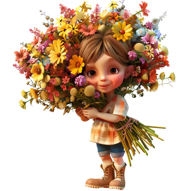 Cute Boy with Large Flower Bouquet