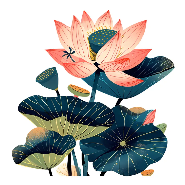 Elegant Lotus Flowers with Pink Petals and Green Leaves