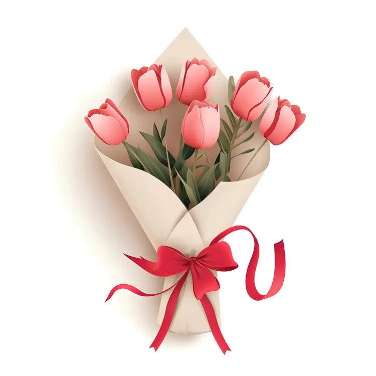 Simple Tulip Bouquet with Pink Tulips and Ribbon