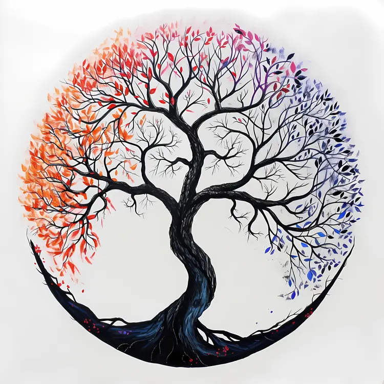 Colorful Tree of Life Illustration with Seasonal Leaves