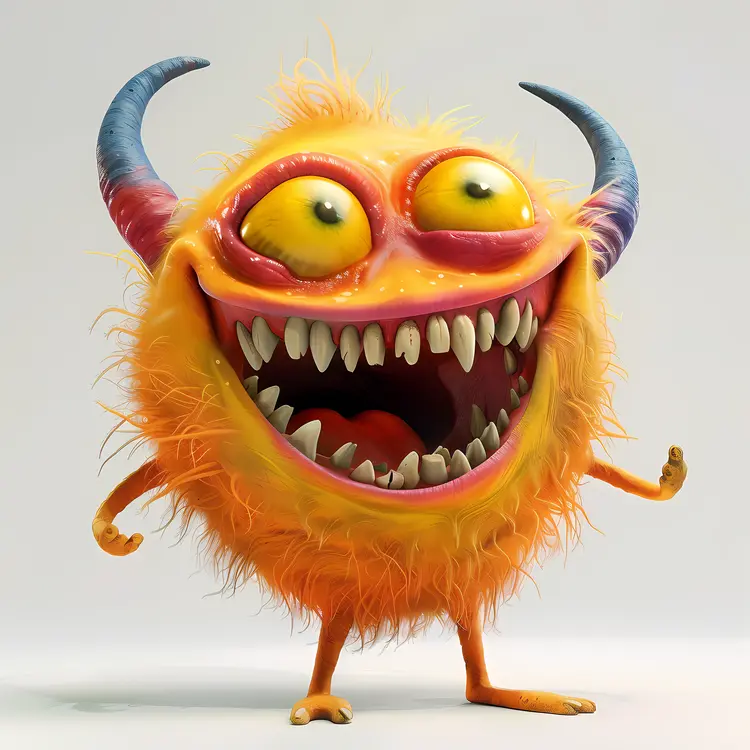 Orange Monster with Big Teeth and Horns