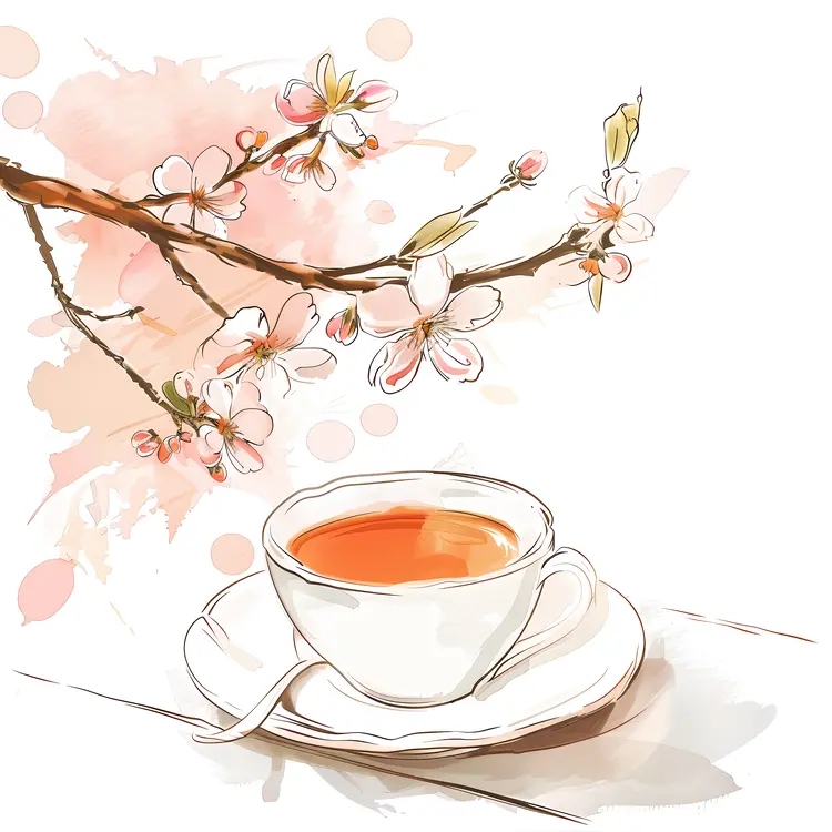 Coffee Cup and Blossoms in Sketch