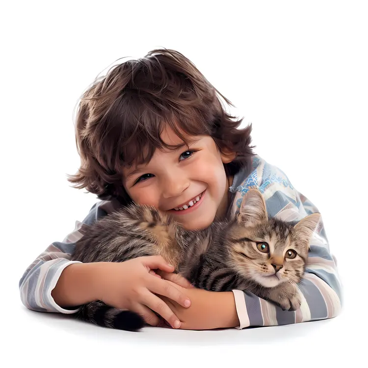 Boy Hugging Kittens Photo
