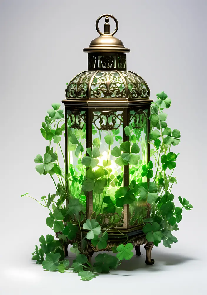 Vintage Lantern with Greenery for St. Patrick's Day