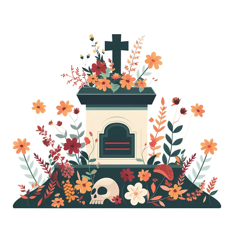 Grave Decorated with Flowers