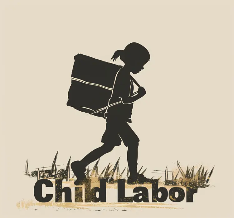 Child Labor Silhouette with Heavy Load