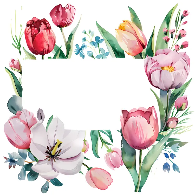 Floral Frame with Tulips and Other Flowers