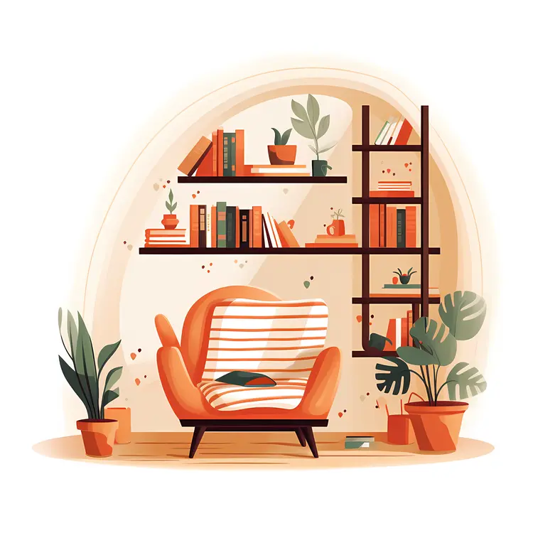 Cozy Orange Armchair in Modern Reading Nook