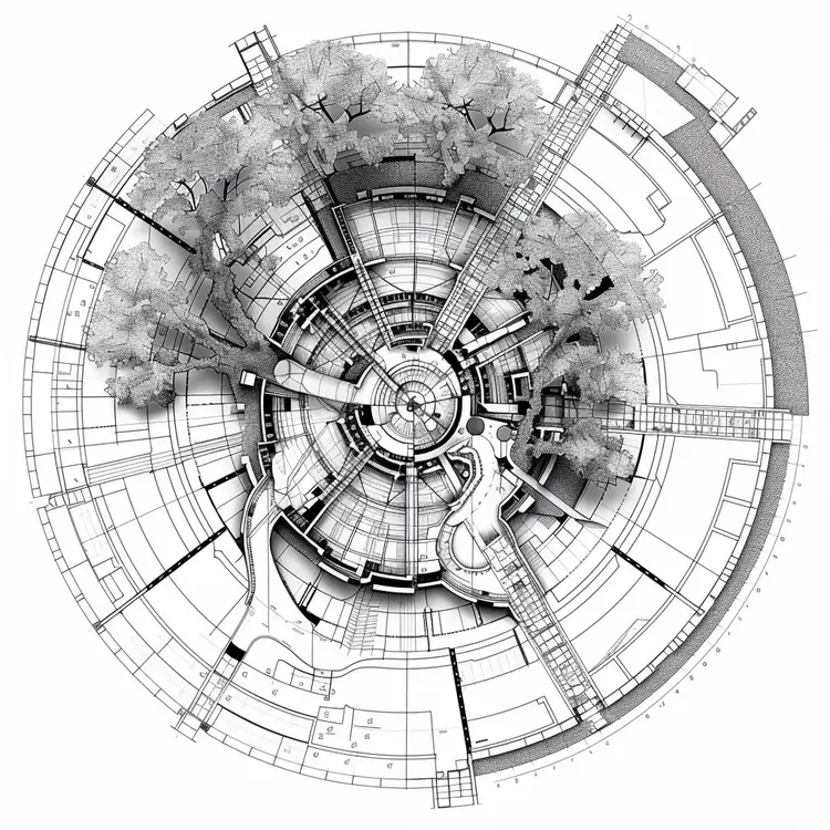 Circular Architectural Plan with Trees