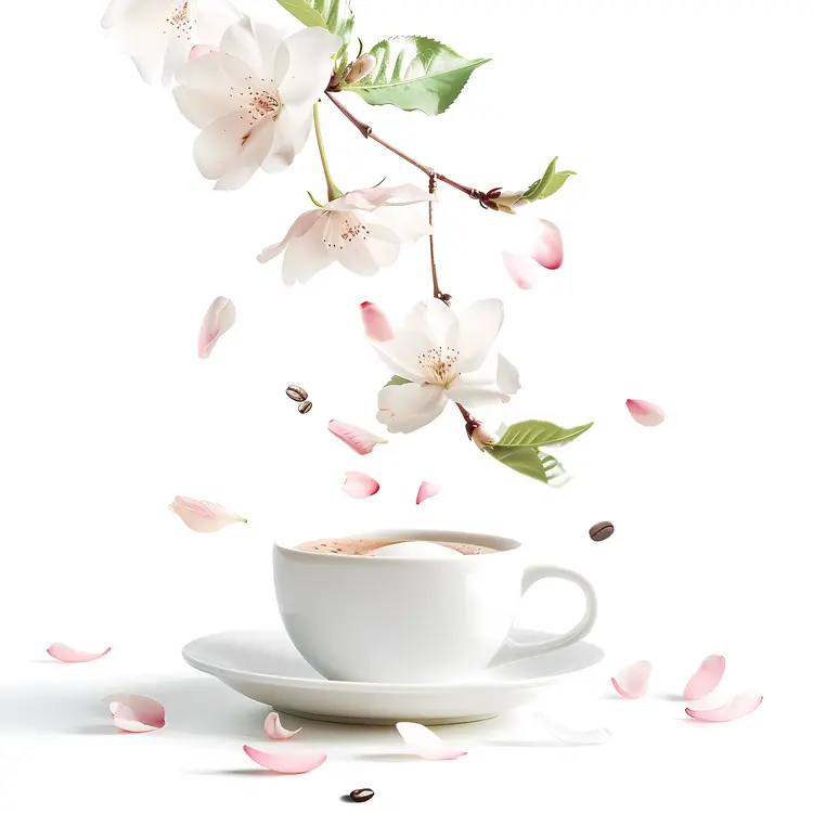 Coffee cup with falling petals illustration
