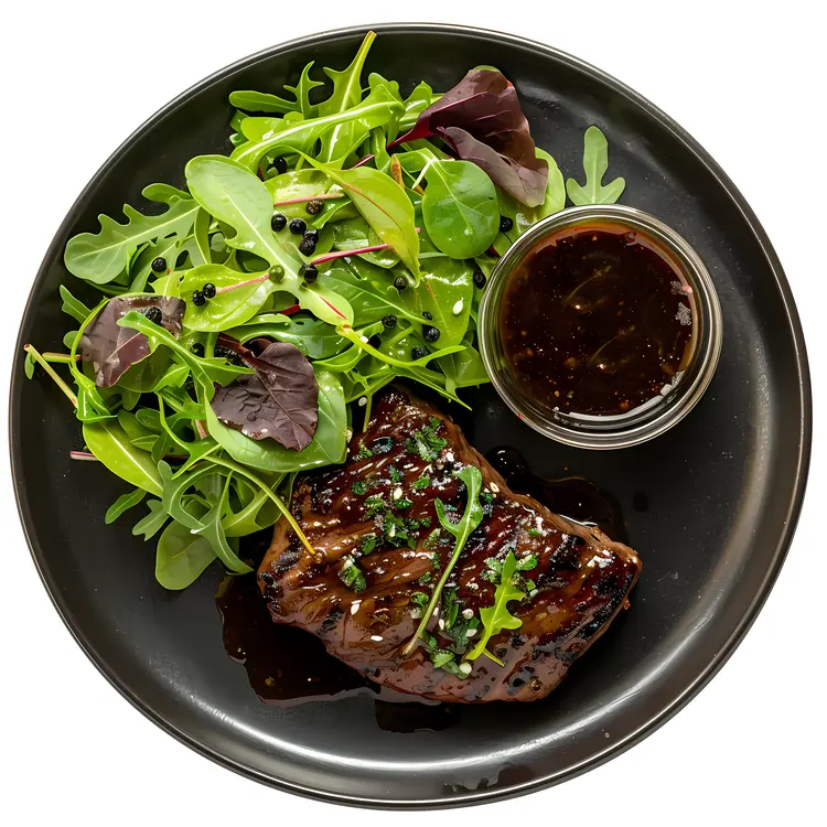 Grilled Steak with Fresh Salad and Sauce