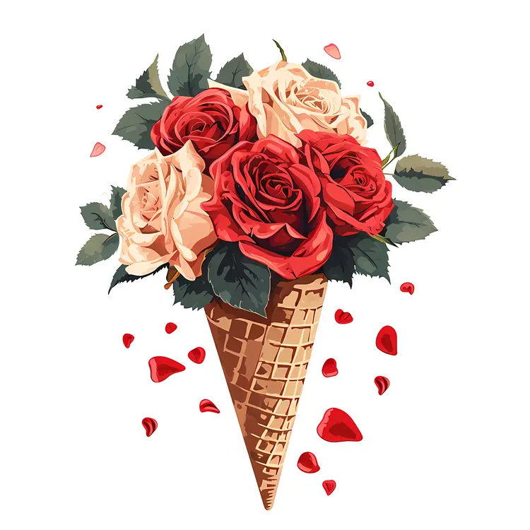 Creative Red Roses in Waffle Cone Illustration