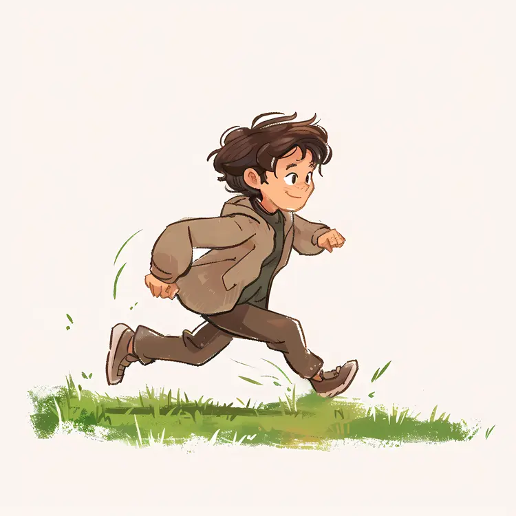 Child Running in a Brown Jacket