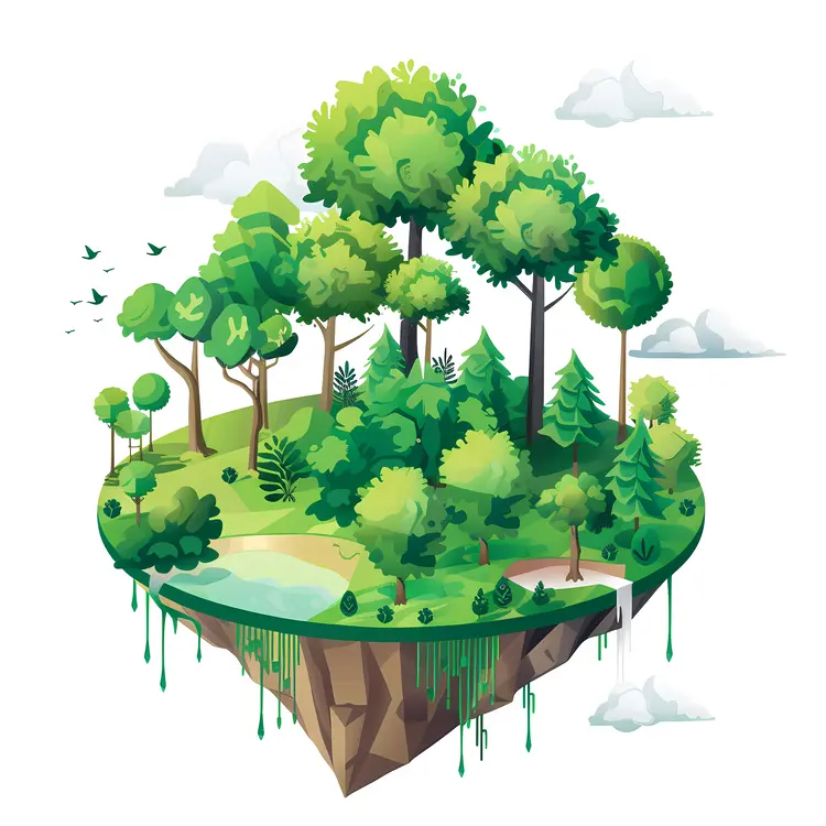 Floating Island with Lush Green Trees