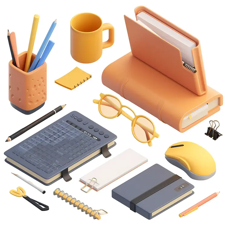 Assorted Office Supplies for Desk Organization