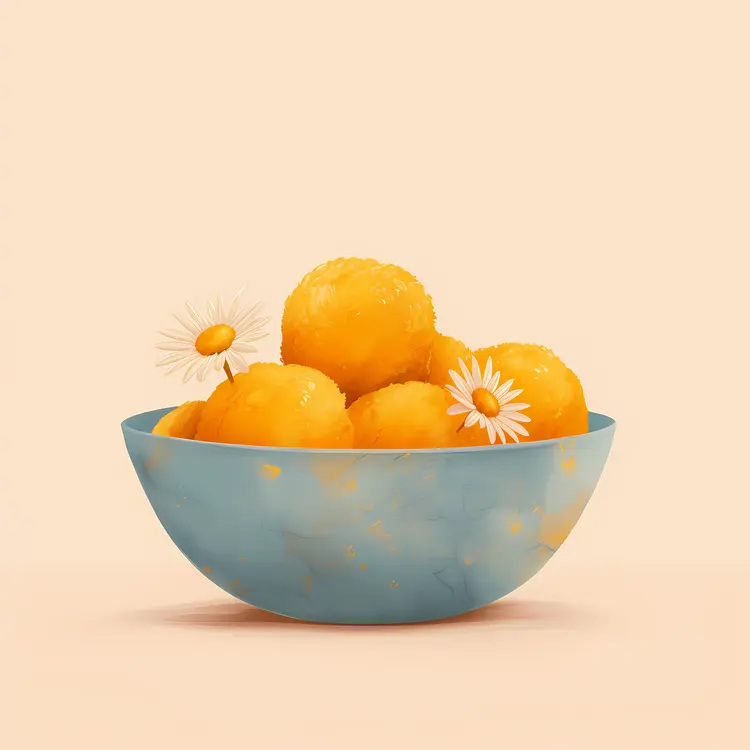 Orange Sweets with Flowers in Blue Bowl