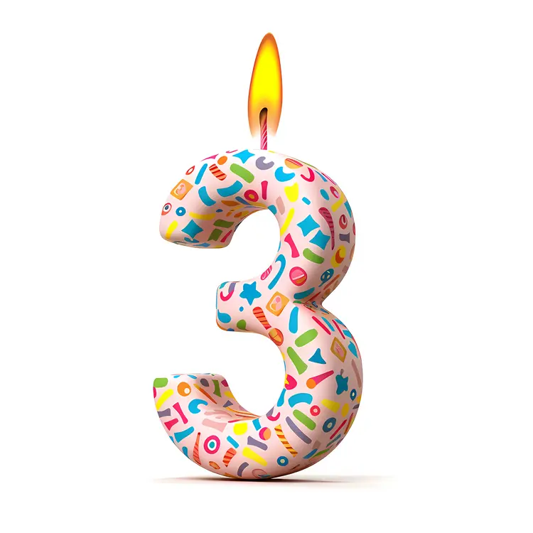 Colorful Number 3 Birthday Candle