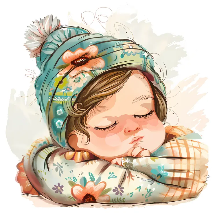 Cute Sleeping Baby with Hat Illustration