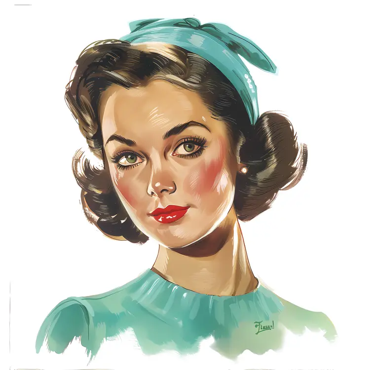 Vintage Woman in Green Headscarf