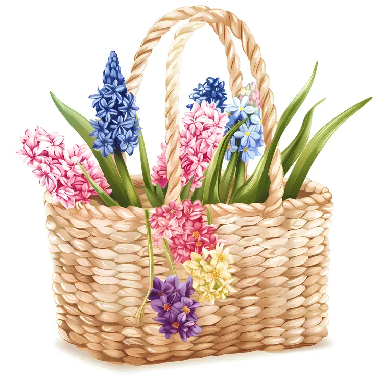 Illustration of Basket with Colorful Flowers