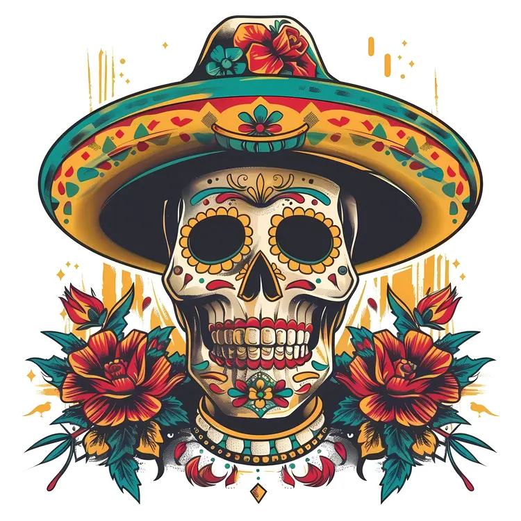 Decorative Sugar Skull with Flowers
