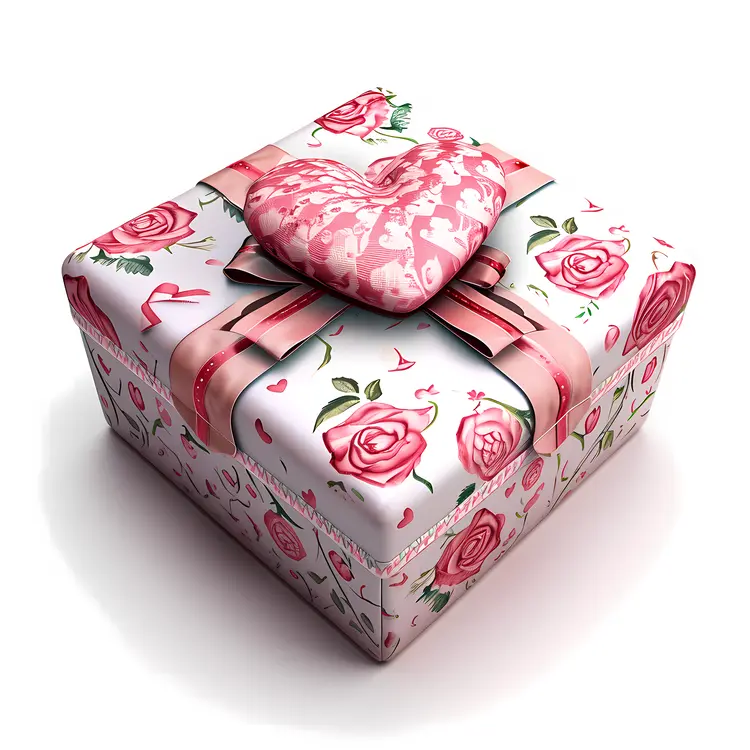 Floral Gift Box with Heart and Ribbon