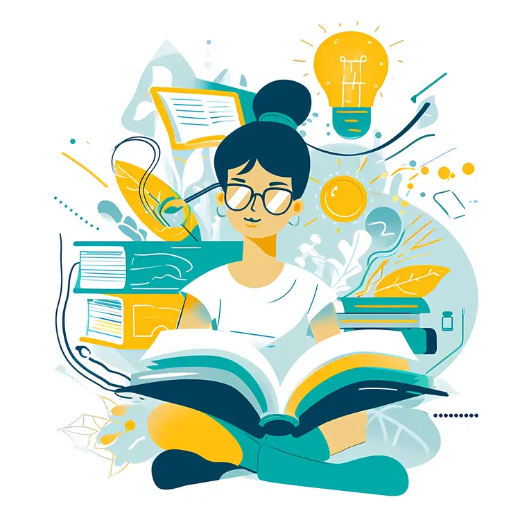 Student Reading with Books and Ideas