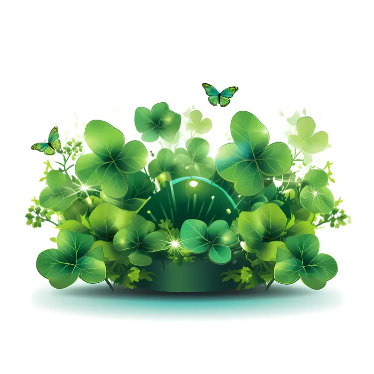 Green Clover with Butterflies