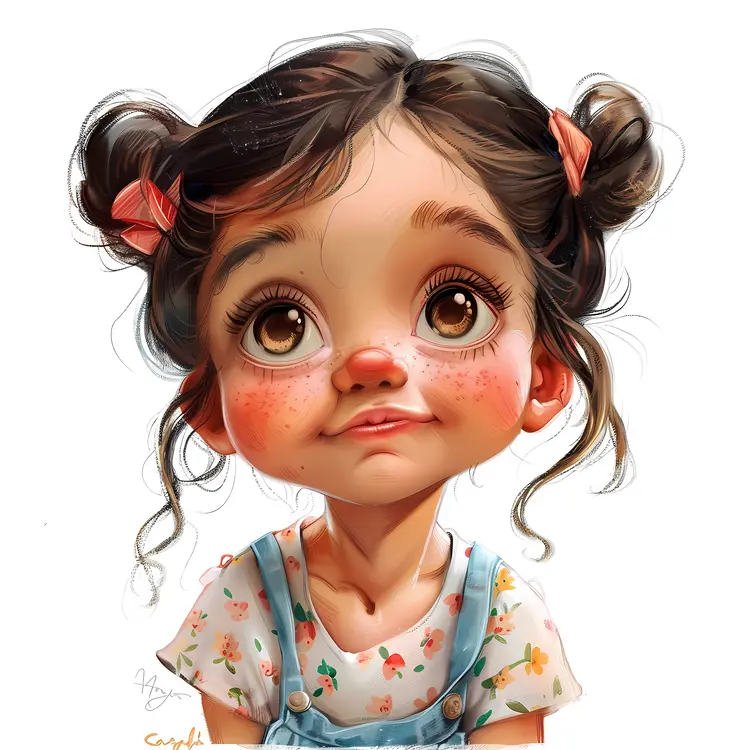 Adorable Baby Girl with Freckles and Hair Buns